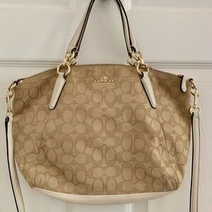 Coach Tan Shoulder Bag with Monogram Pattern